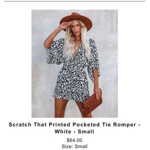 Vici scratch that printed pocketed tie romper - white - S